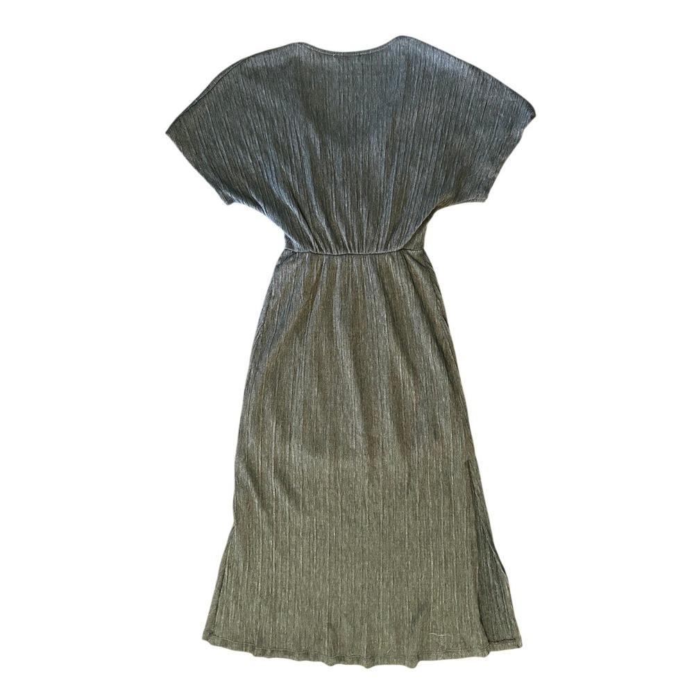 All in Favor Green Metallic Twist Front V-Neck Midi Dress Women's Medium - Picture 3 of 5